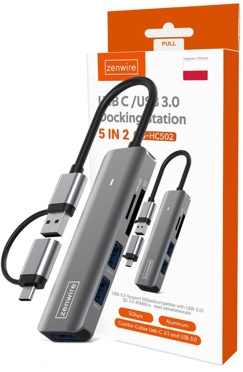 HUB USB-C 7W1 3x USB 3.0 Czytnik Kart SD TF COMBO Zenwire