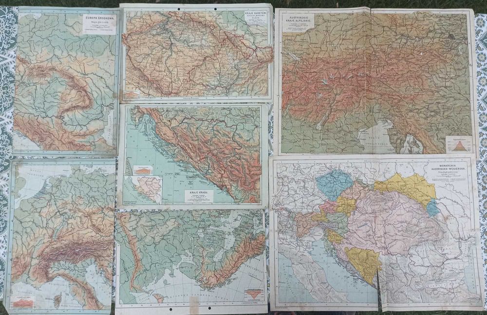 Stare przedwojenne mapy z ksiązek, atlasów, gazet