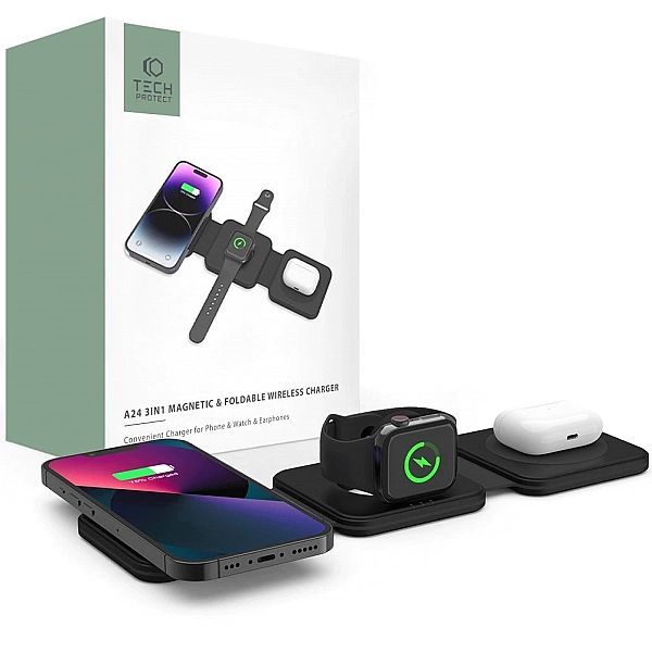 Ładowarka Tech-Protect Qi15w-a24 indukcyjna MagSafe 3w1 na smartfon /