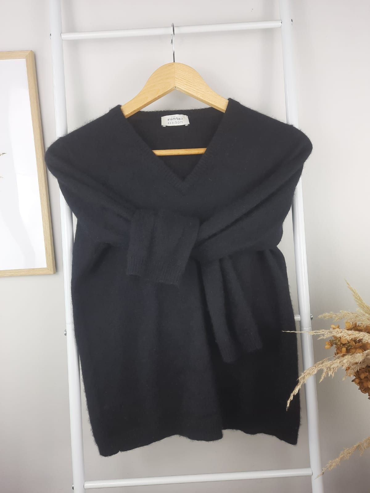 Kaszmirowy sweter klasyczny elegancki 100% kaszmir wełniana bluzka S