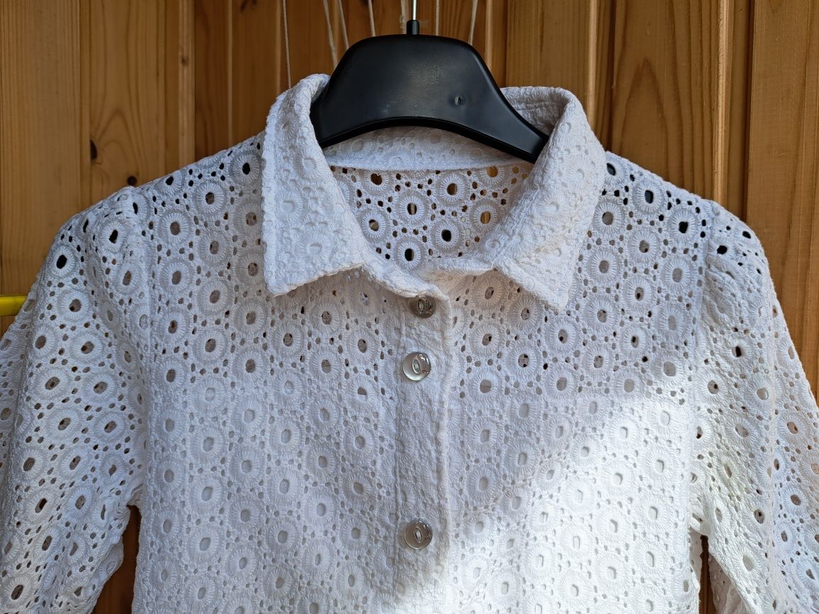 Нарядная белая блуза, прошва, святкова рубашка на 140р, біла сорочка