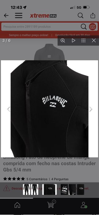 fato de surf neoprene de manga comprida com fecho nas costas 5/4m