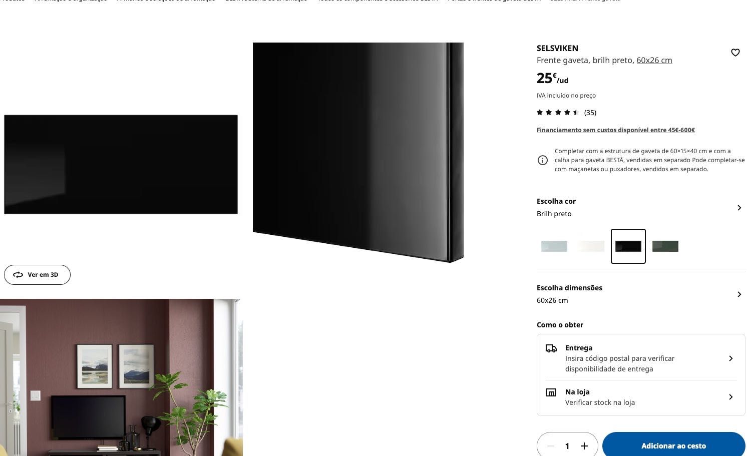 2x SELSVIKEN IKEA Frente gaveta, brilh preto, 60x26 cm