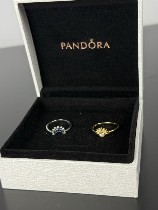 Nowy srebrny pierścionek Pandora Słońce i złoty Księżyc
