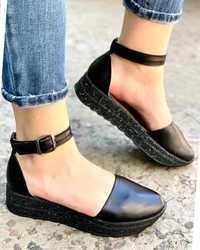 Чёрные натуральные кожаные туфли, босоножки с закрытым носком, пяткой