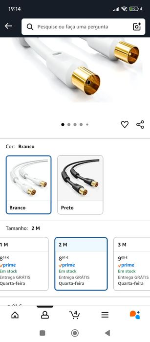Cabo de antena de TV coaxial 2m