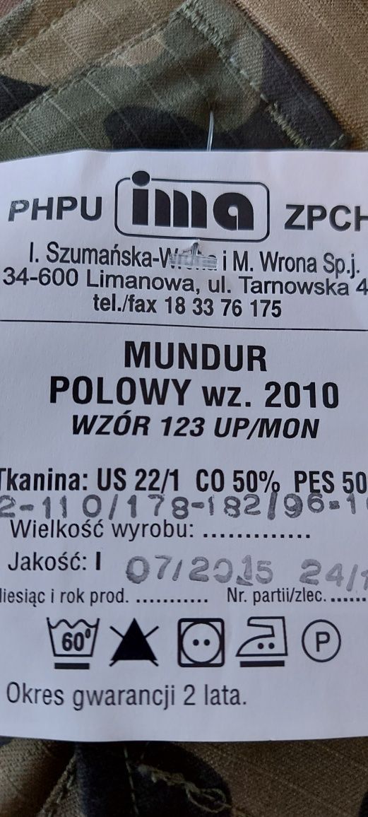 Mundur polowy 178-182/102-110 pas 96-104 WZ 123UP/MON