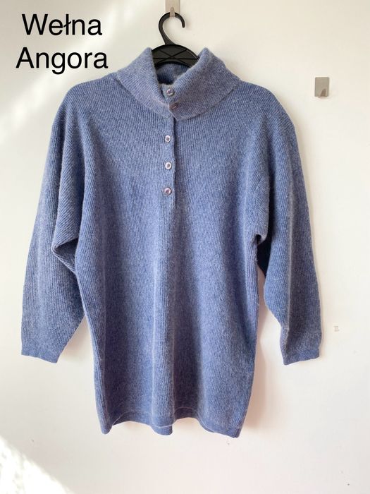 Długi wełniany golf sweter lambswool angora