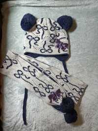 Зимовий комплект шапка шарф, зимняя шапка шарф, шерсть