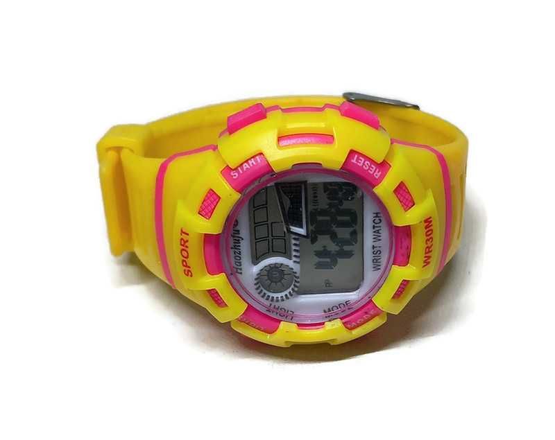 Zegarek dziecięcy cyfrowy żółto różowy sportowy