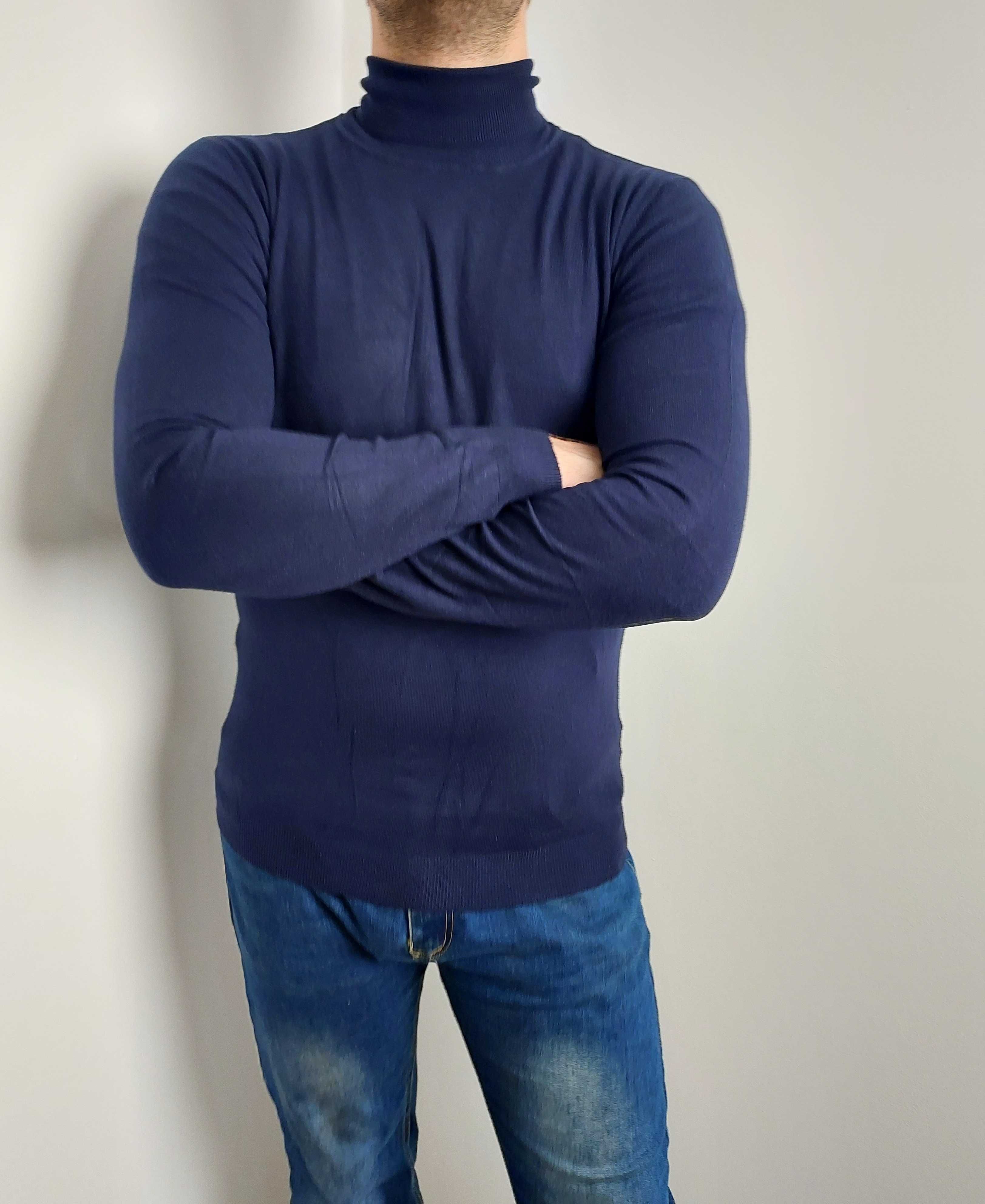 Elegancki Klasyczny Golf Sweter Męski Granat S