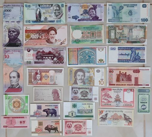 Продам 100 банкнот мира, UNC, без повторов, банкноты мира