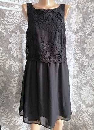Платье шивоновое чёрное  с кружевом 48