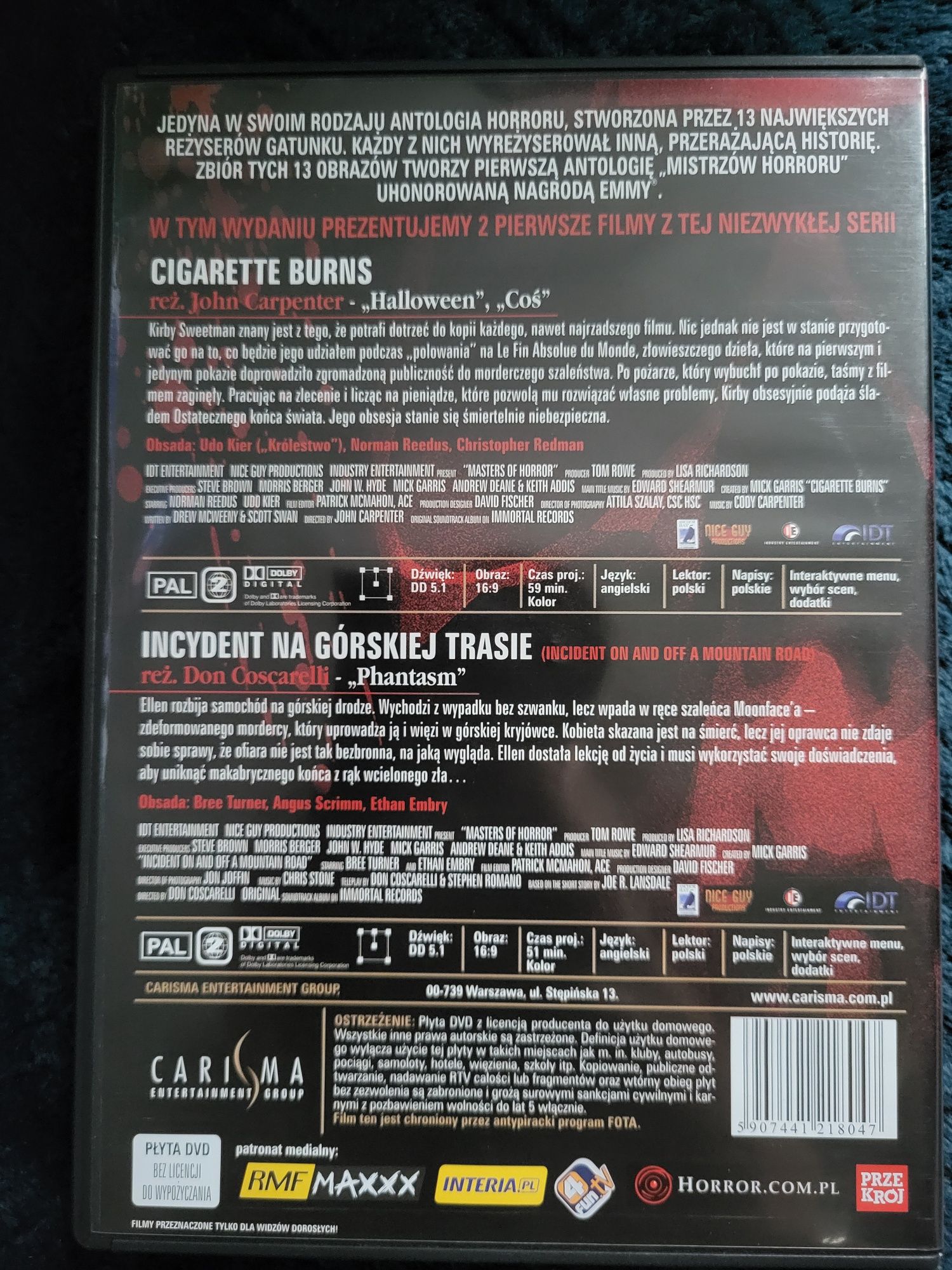 Film na Dvd horror Incydent na górskiej trasie i Cigarette Burns