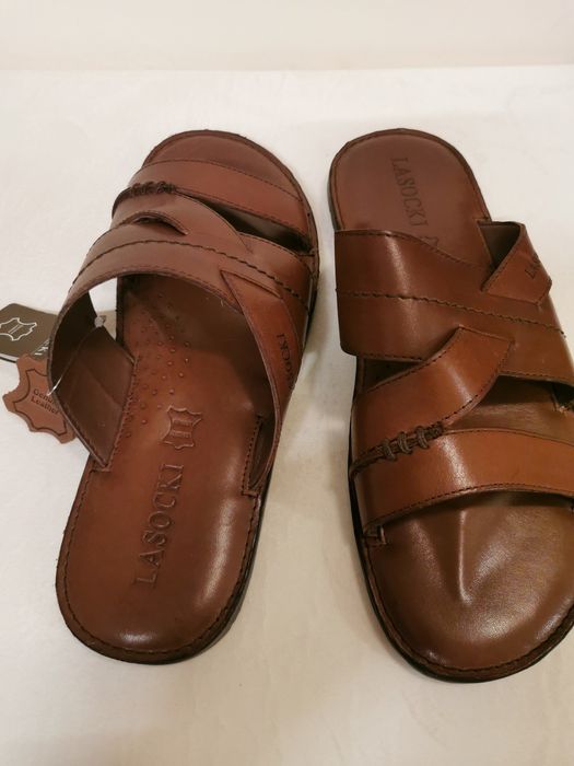 Klapki flip-flop, skórzane, brązowe, rozm. 42