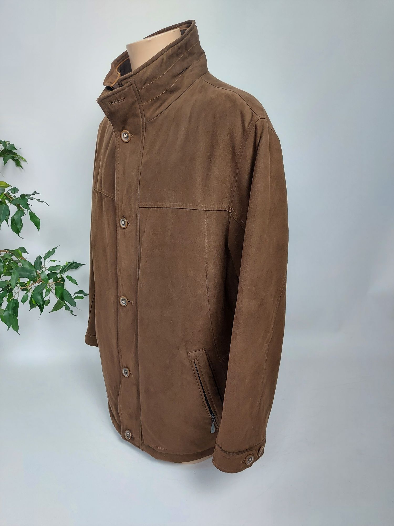 Brązowa męska kurtka a la zamszowa przejsciowa lekko ocieplana 42 L XL