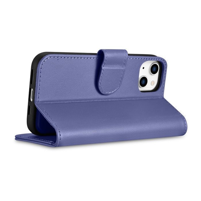 Etui Portfel Skórzane dla iPhone 14 Plus - Anti-RFID - Jasnofioletowy