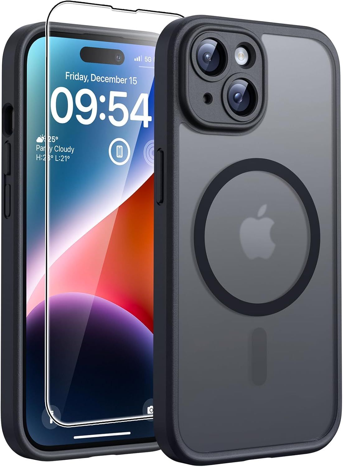 Zestaw 3w1 Etui czarne Plecki do iPhone 14 z Magsafe 2x szkło ochronne