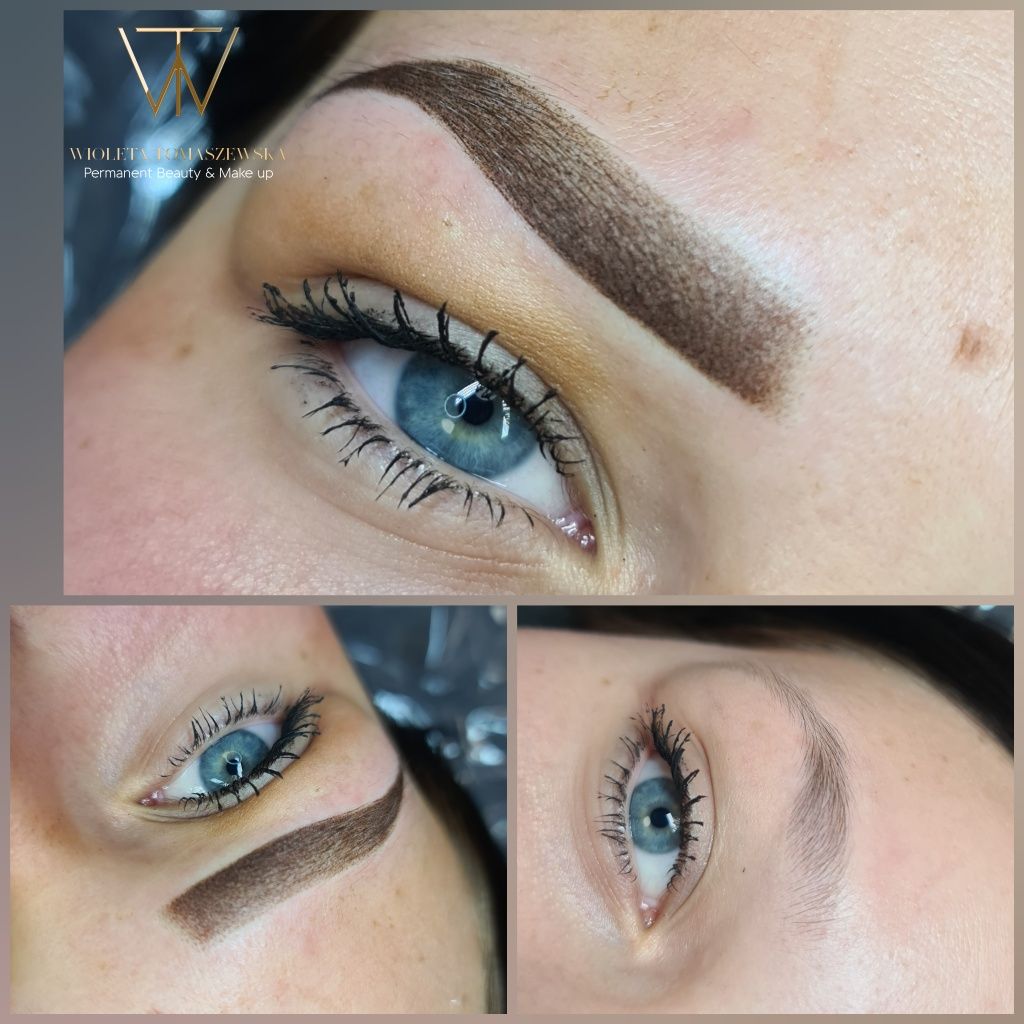 Brwi permanentne maszynowe. Ombre. Microblading, Powder effect.