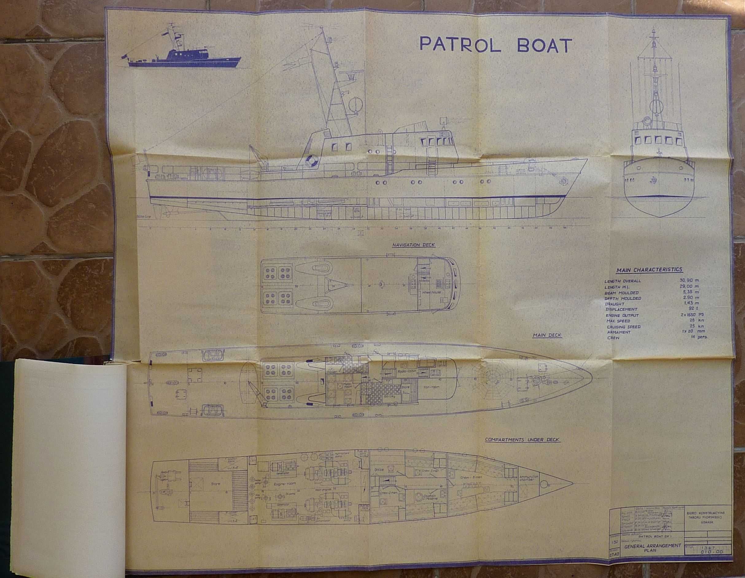 Statek patrolowy 29m OP1 Proj. nr 1367-W-I - plany - 1968r.