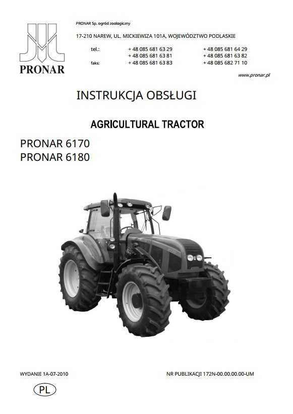 Instrukcja obsługi ciągnika Pronar 6170, 6180 PL