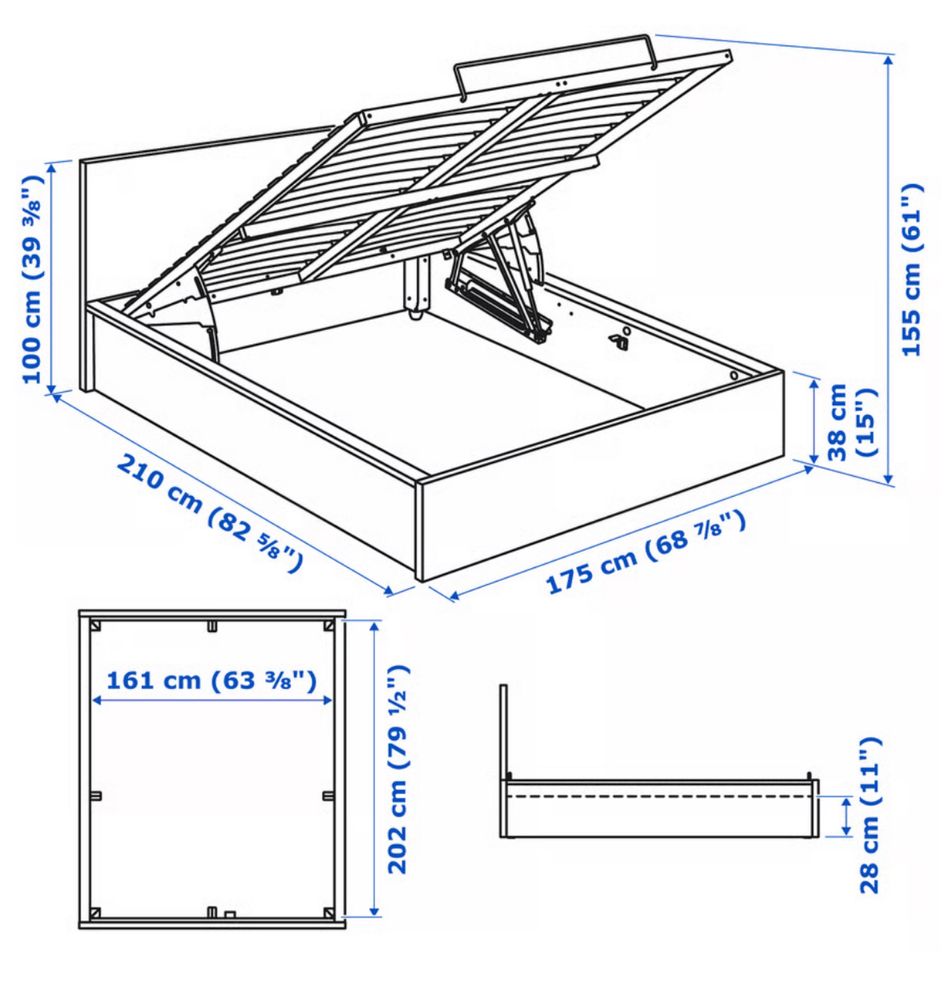 Łóżko MALM ikea z pojemnikiem 160 x 200