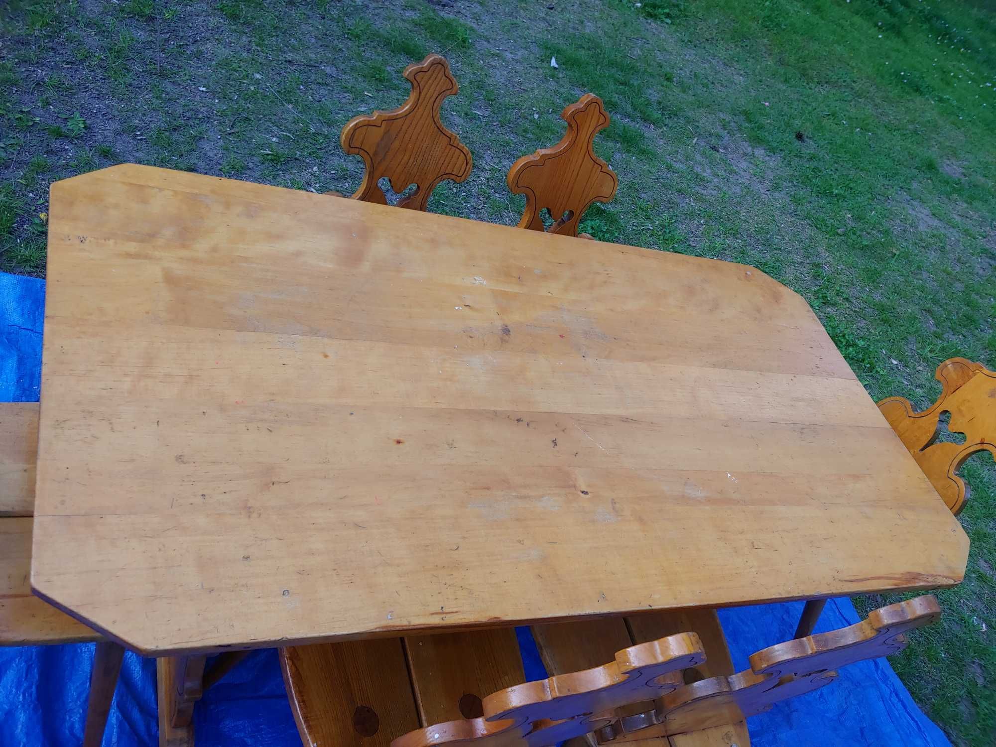 Stół + 6 krzeseł, grube solidne drewno
