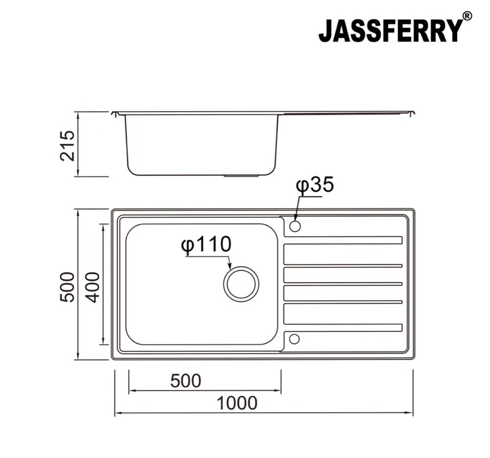 JASSFERRY Zlewozmywak kuchenny ze stali nierdzewnej