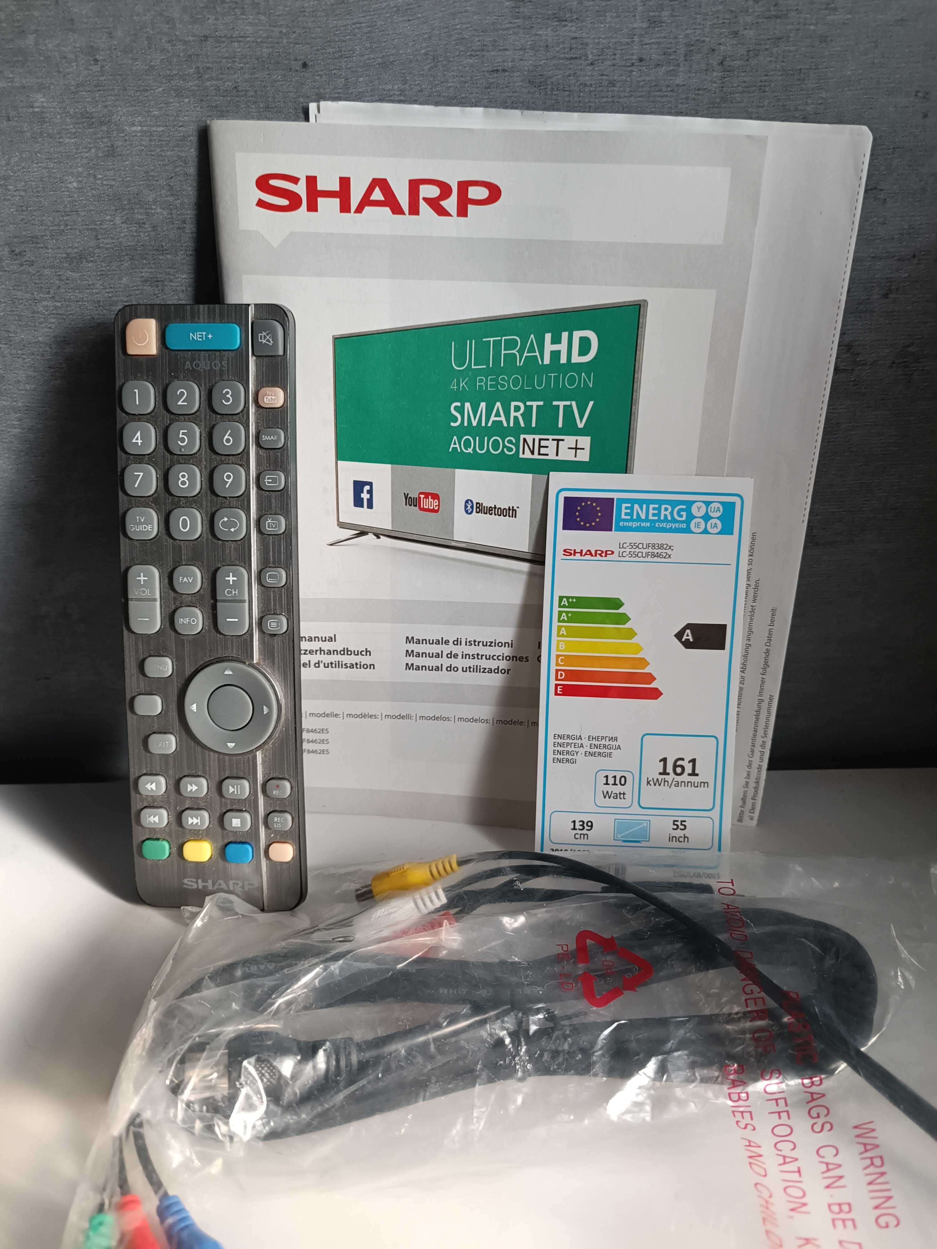 55 Cali TV Sharp LED 4K HDR YouTube DVB-T2 Hevc +Uchwyt+Hdmi+Upominek+
