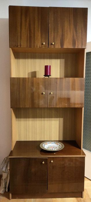 Regał PRL wysoki połysk ciemny orzech 2 segmenty