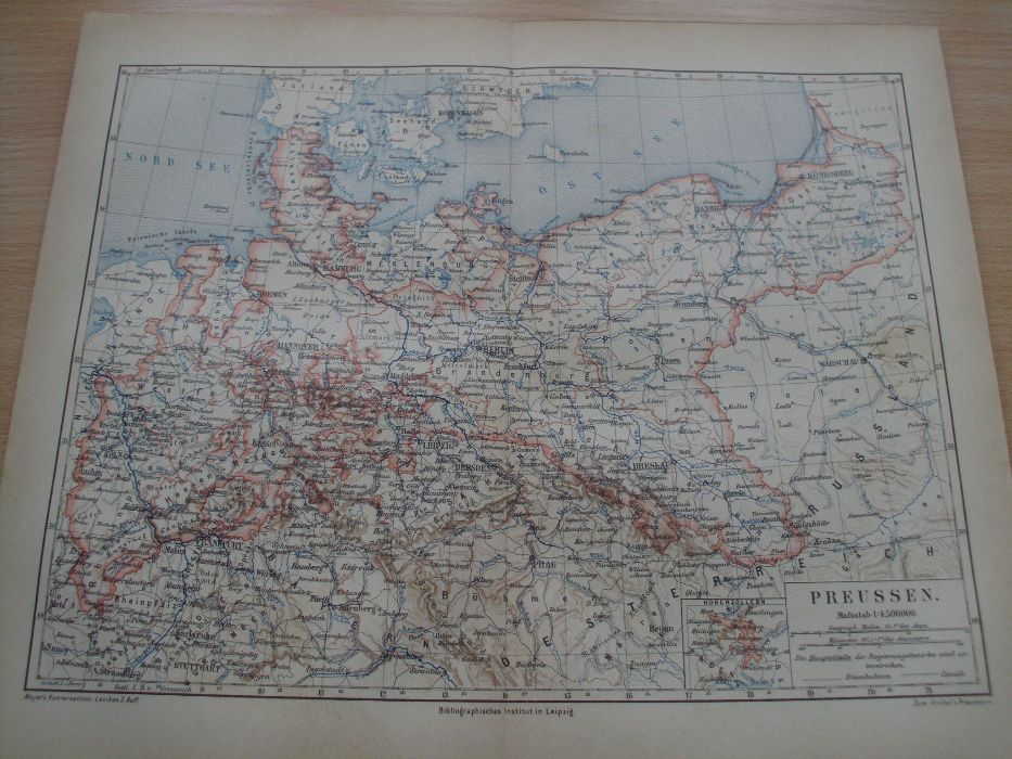 1878 r. Stara Mapa Polski  oryginalna z XIX w. do wystroju wnętrza