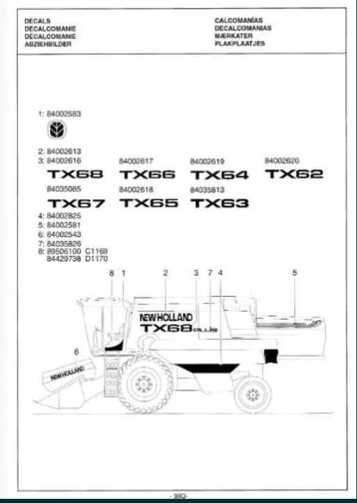 Katalog części kombajn New Holland TX 62, 63, 64, 65, 66, 67 i 68