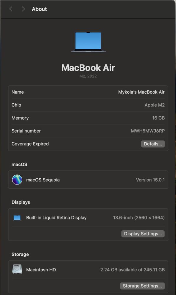 Macbook m2 16 256