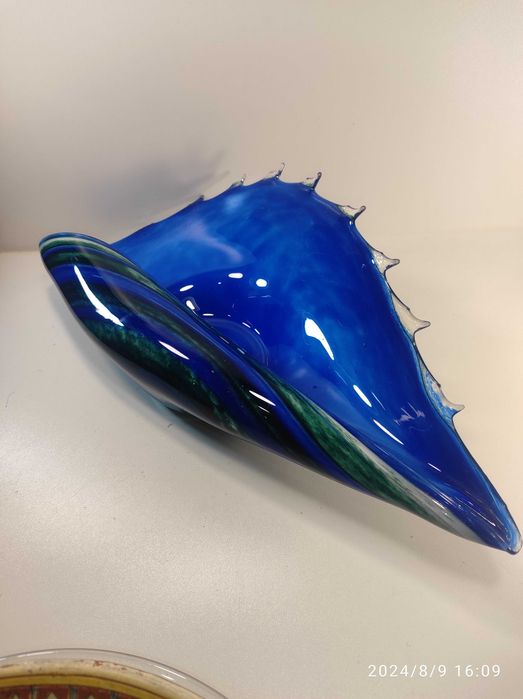 Patera dekoracyjna Muszla huta Krosno 43cm szklana