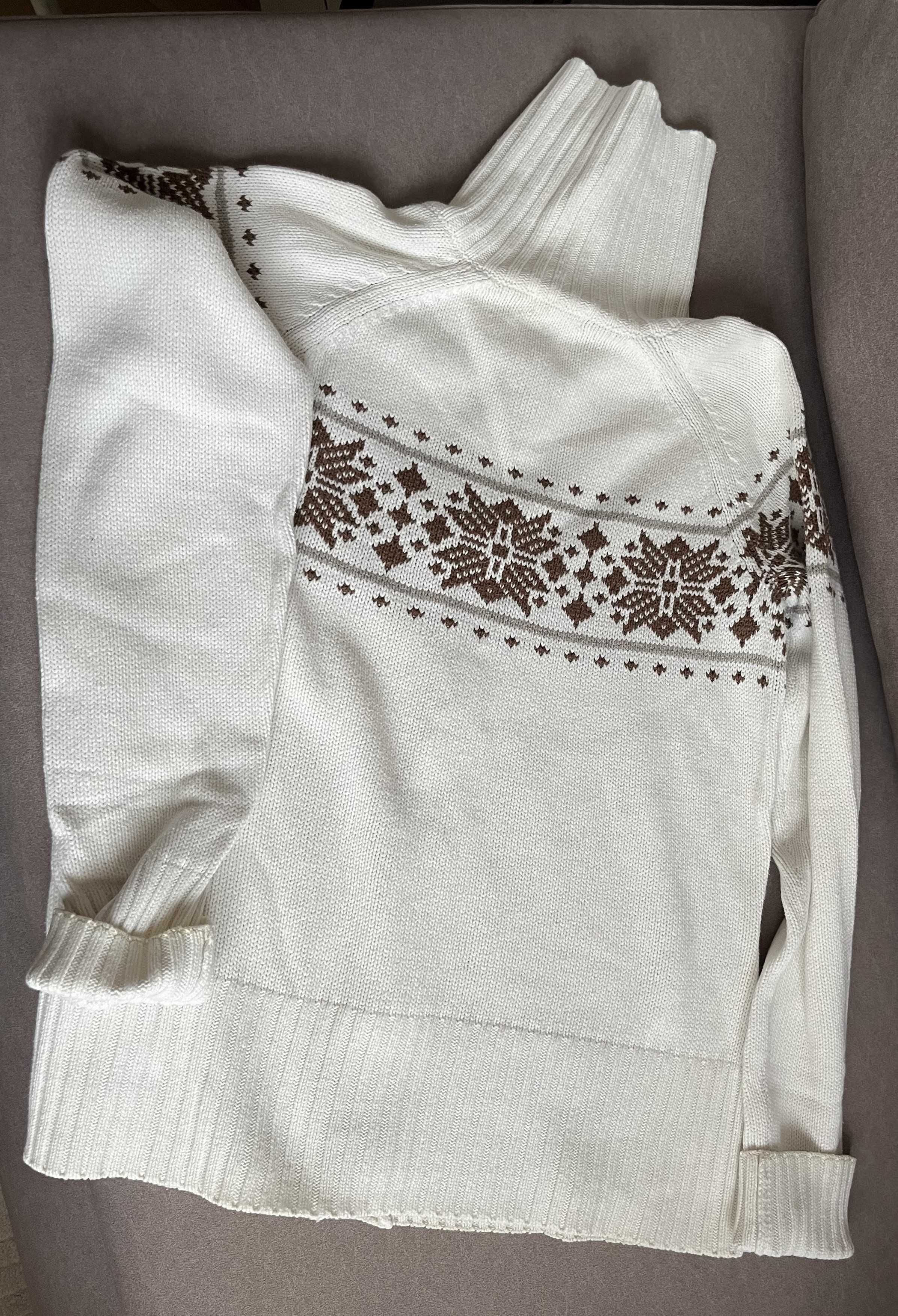 biały sweter w norweski wzór, bawełna+elastan , rozm. 40-42