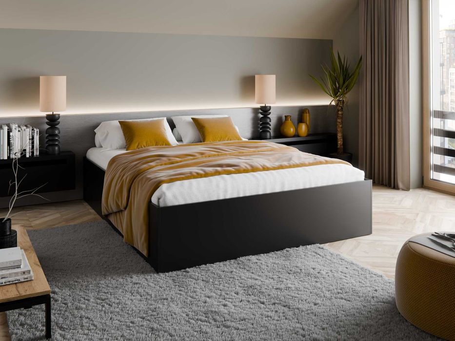 Łóżko podwójne BELLA 160x200cm czarny mat dostępne w 24h wysyłka