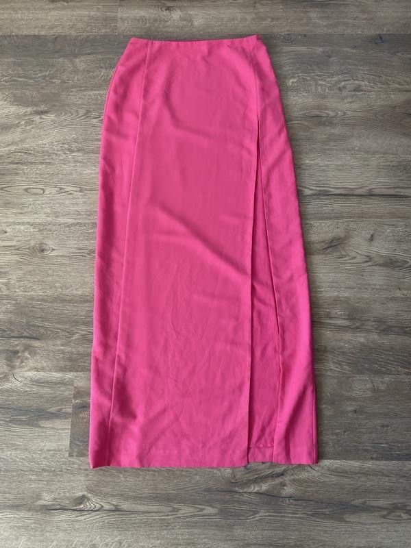 Розовая юбка макси с разрезом h&m conscious collection