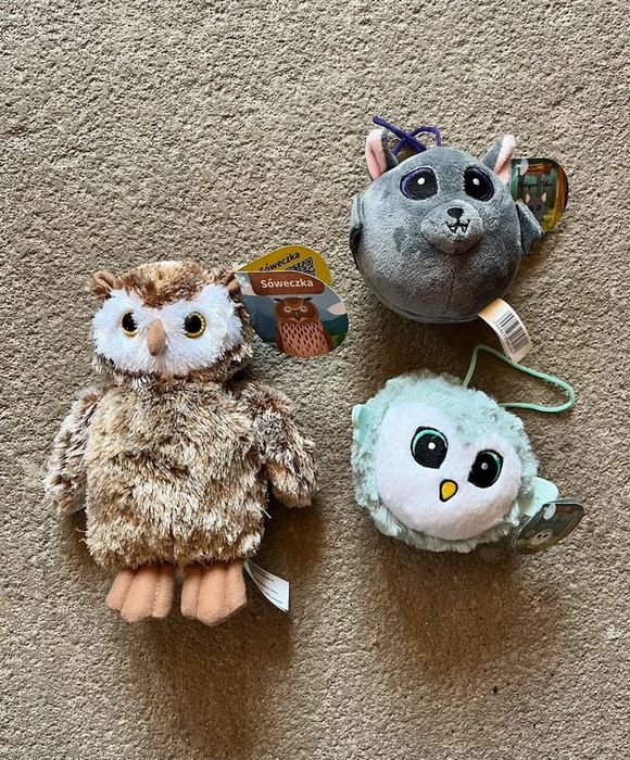 Zestaw pluszaków – zwierzątka: sówka, sowa, nietoperz – NOWE z metkami
