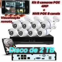 Sistema 8 cameras POE IP 4MP 2TB + NVR POE 8 canais acesso á internet