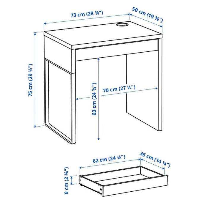 KIT IKEA Secretária MICKE + candeeiro TERTIAL + cadeira SMÄLLEN (IKEA)