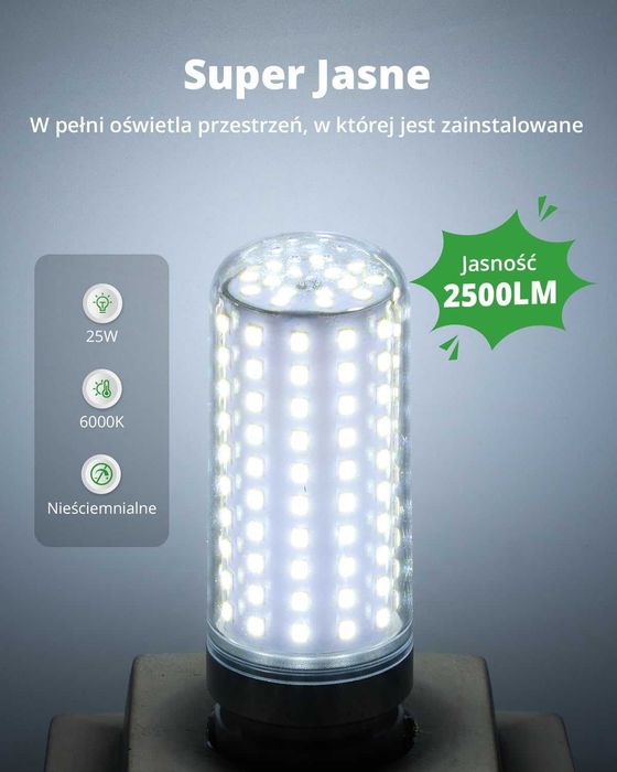 Zestaw 3 × HOMEOW E27 LED 25 W (2500 lm), 6000 K – oszczędność energii