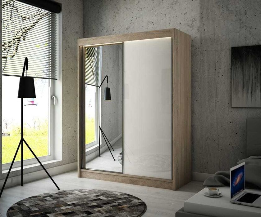 Szafa przesuwna w połysku z lustrem 200 cm szafa garderoba do pokoju