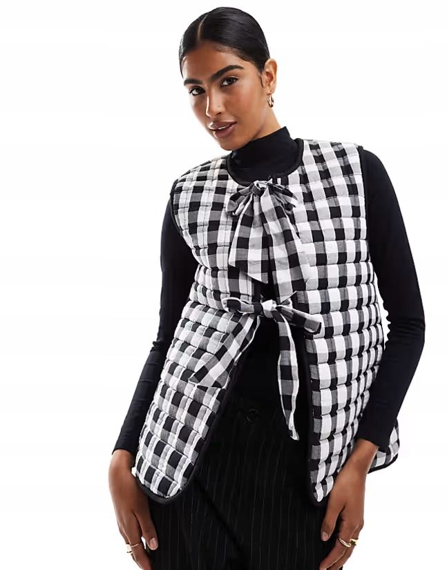 Asos Design Xxl Kamizelka Wiązana W Kratkę J28759