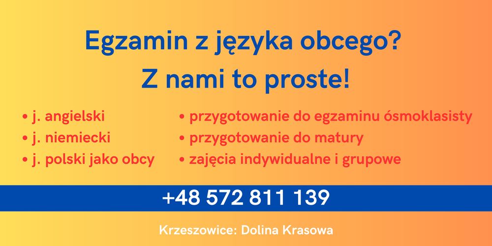 Korepetycje | J. angielski | J. polski | J. słowacki | Krzeszowice