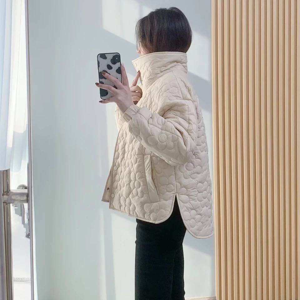 Цветочное бежевое стеганое пальто ZARA- Xs/S. Стьобана куртка оверсайз