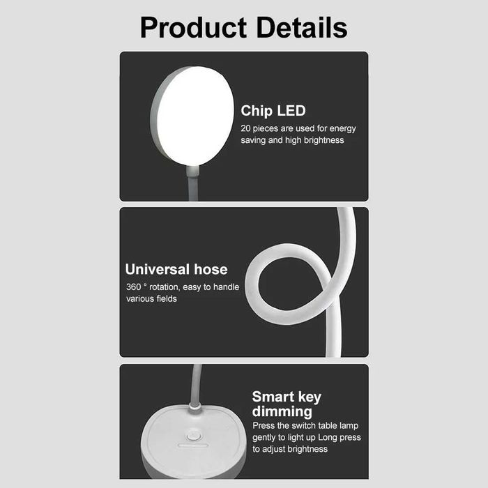 Нічник з акумулятором 1200mAh, настільна LED лампа, 2,5Вт, 3000-6000