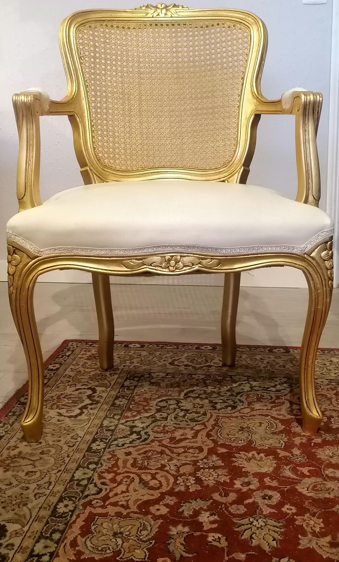 Antiga Bergère Cadeirão Poltrona Cadeira braços, Luís XV Talha dourada