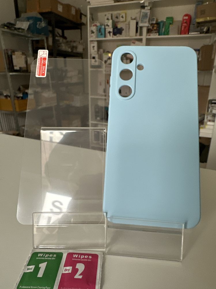 Szkło hartowane + etui błękitne do SAMSUNG A55 5G