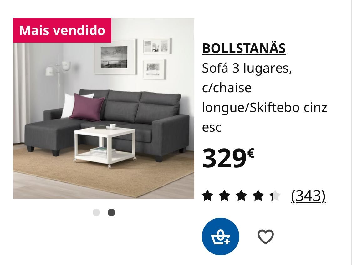 sofa IKEA de tecido com chaise-longues (com pouco uso) Ótimo estado.
