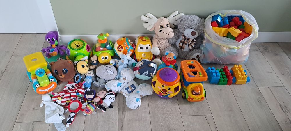 Zestaw zabawek, klocków i maskotek